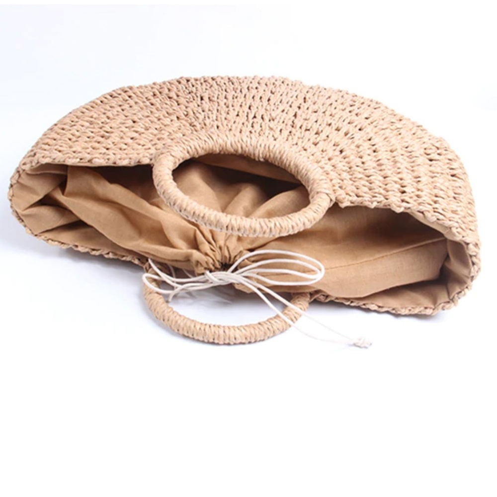 NWT Half Circle Premium Hand Woven Straw Bag - Picture 4 of 5
